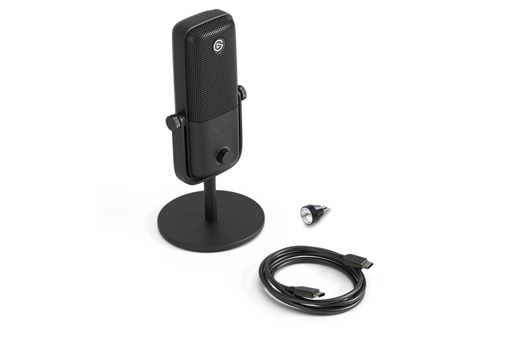 Elgato Wave:3 MK.2 USB condenser microphone with desk stand, USB-C cable, and boom-arm adapter
